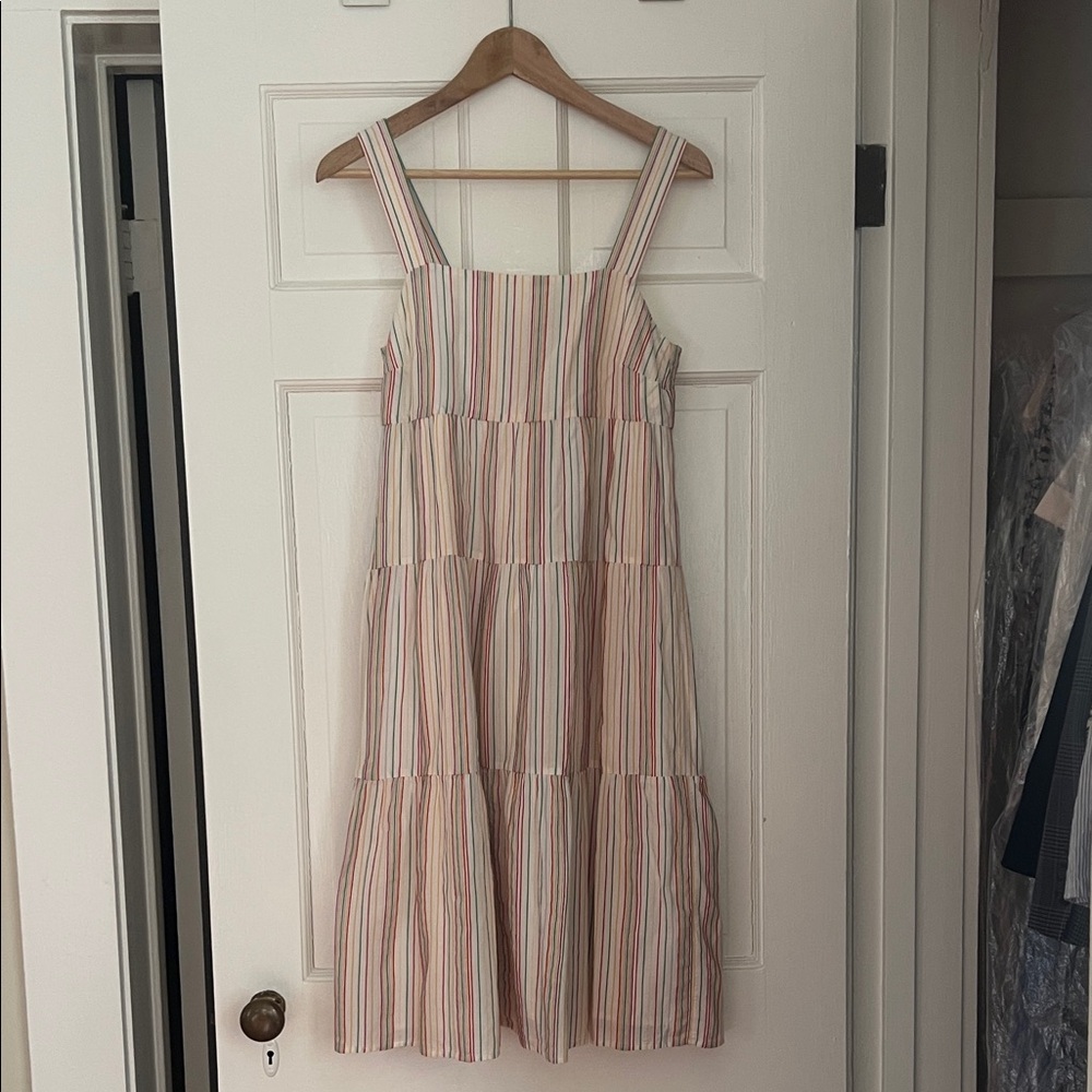 Madewell Tiered Midi Dress in Textured Rainbow Stripe (Size 00) - Picture 3 of 12
